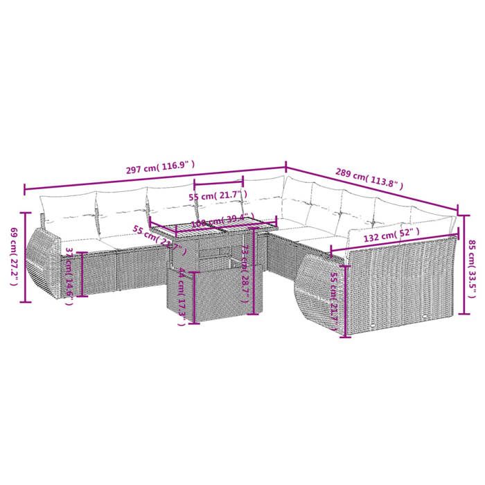 VidaXL Garden Lounge Set with Cushions 11 Pcs, Patio Sofas, Patio Furniture Set, Outdoor Furniture, Beige 3272389