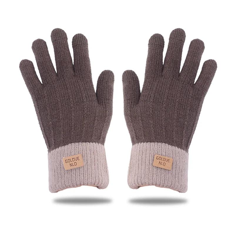 

Thicken Knitted Full Finger Gloves Solid Color Wool Touchscreen Mittens Warm Plush Soft Gloves for Autumn Winter Cycling Driving коричневый