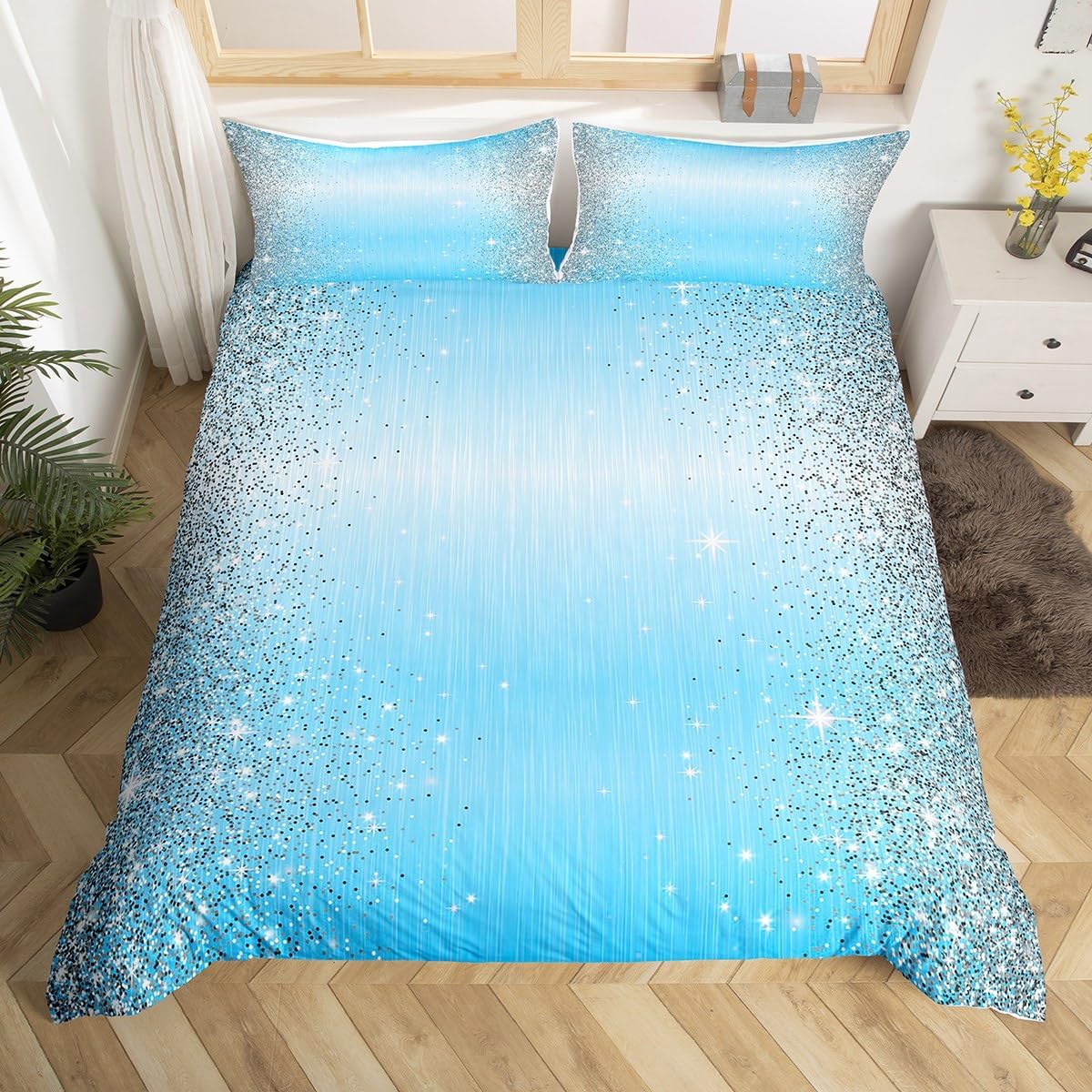 

Watercolor Blue Sequin Soft Duvet Cover Quen King-Sized Dimensionsd Dimensions Young Girls Ten Beding Set Eifel Tower Ombre Diamond Comfortable Quilt 120*200cm Single