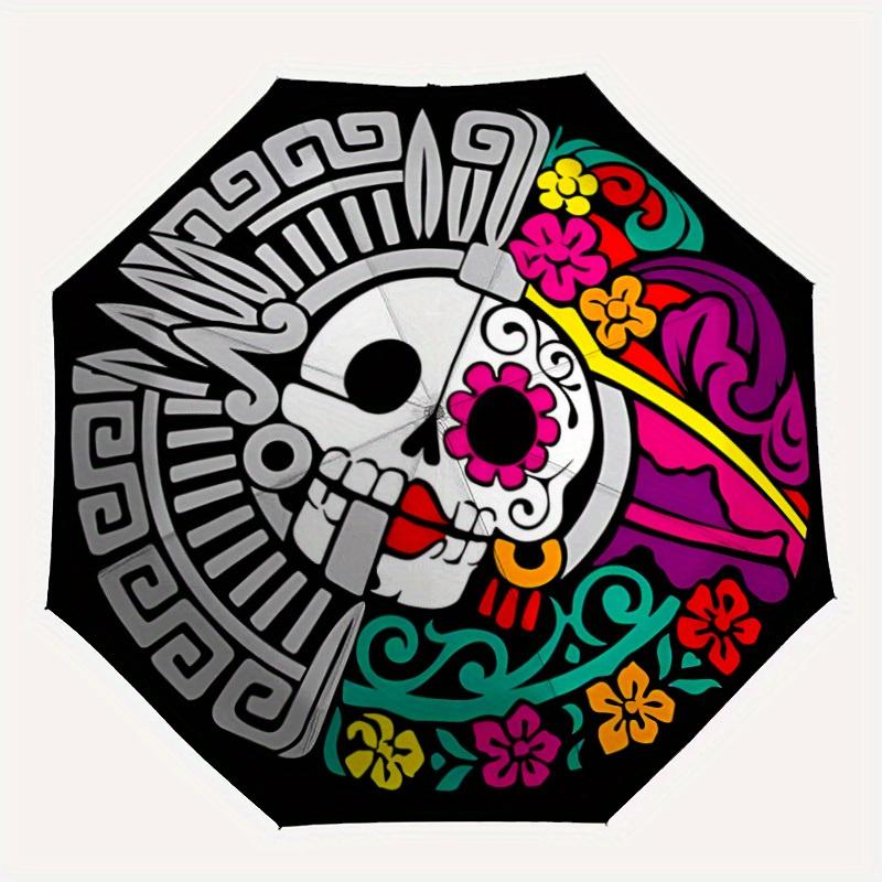 

1pc Day of the Dead, Skull Automatic Open/close Folding Compact Umbrella, 8 Rib Sturdy Canopy, Lightweight Portable, Everyday Use, Gift,,138