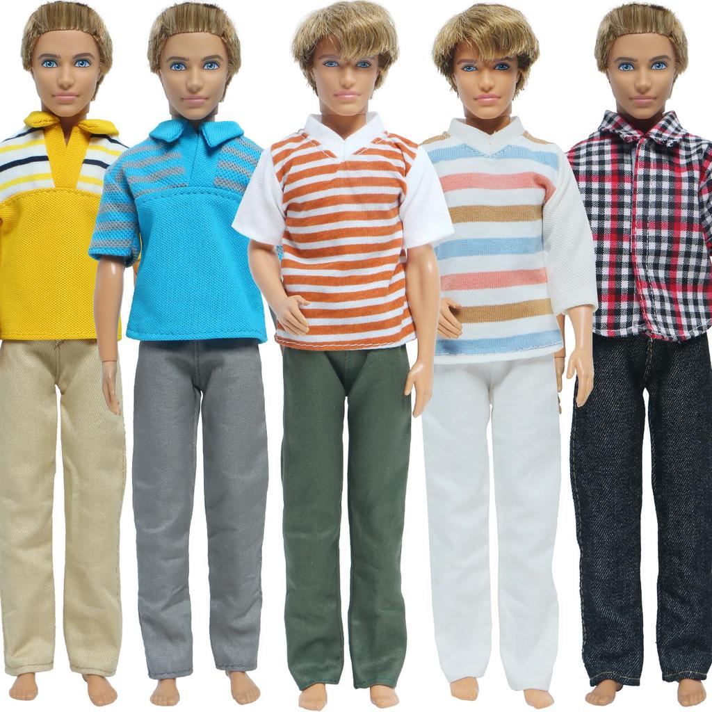 Random 5 Sets Boy Doll Outfits Striped Pants Trousers Blouses Handmade Daily Clothes for Barbie for Ken Dolls Toy