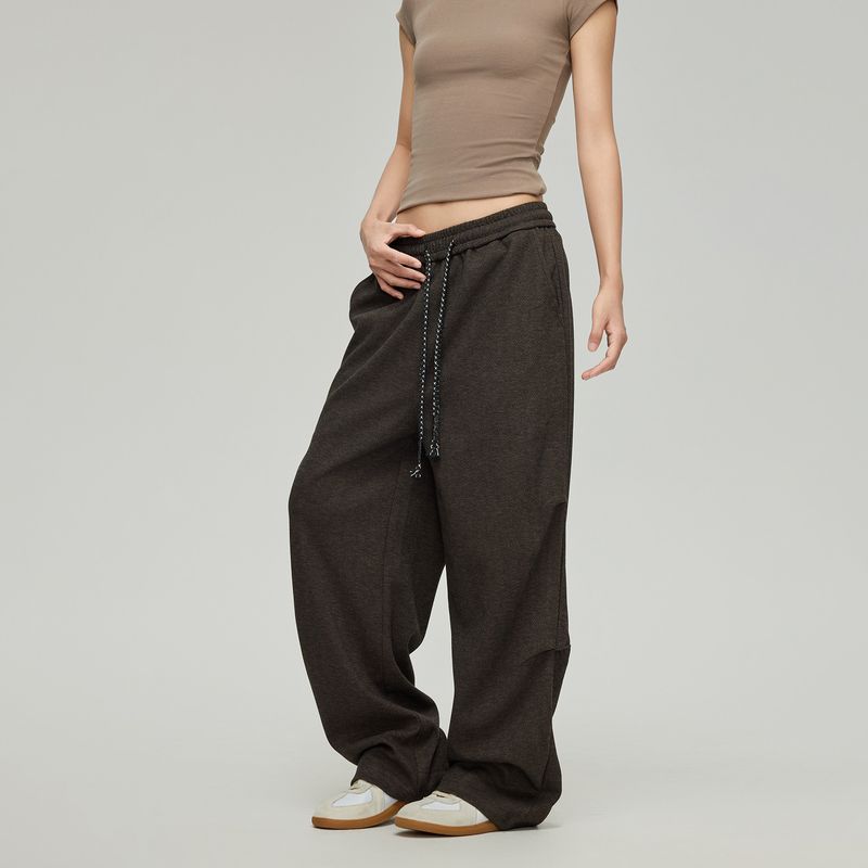 

Black of Exit Trendy Versatile Drawstring Pleated Silhouette Casual Pants Wide-Leg Slimming Drapey Sweatpants for Men Brown 2XL