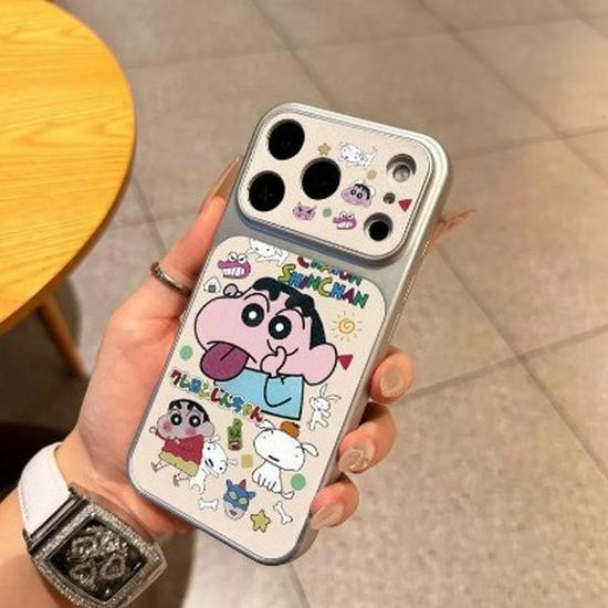 Shin-chan Full Coverage Compatible Apple Phone Case for 17 ProMax, Silver Frame, Corning Shell, Large Window, Personalized Design.