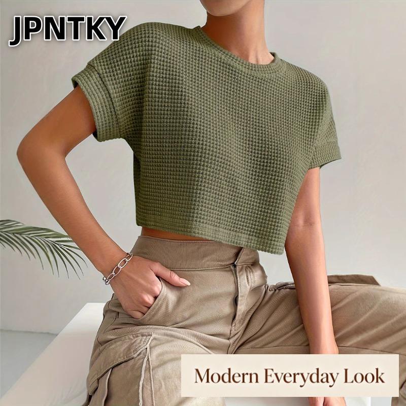 JPNTKY Women's Fashion Casual O-Neck Short Sleeve Blouses & Shirts