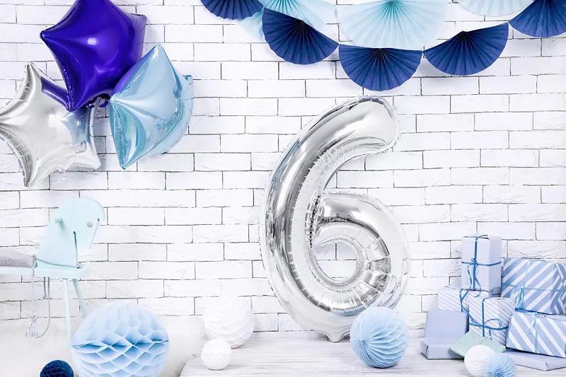 PartyDeco Number ''6'' Foil Balloon Silver 86cm