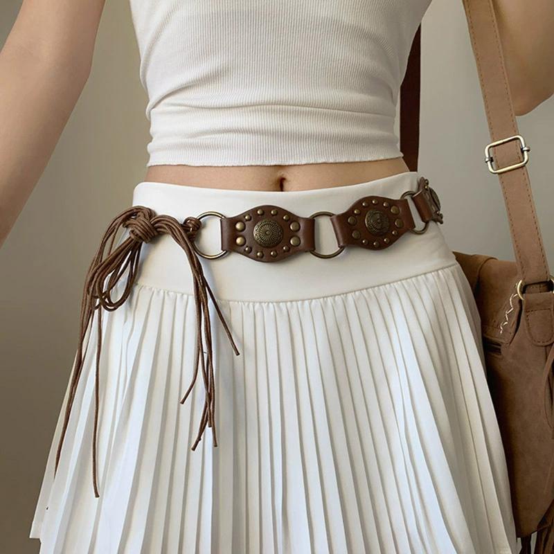 American Retro Rivet Metal Buckle Belt Women'S Spliced Belt Millennial Spicy Girl Y2K Design Sense Strap Waist Rope