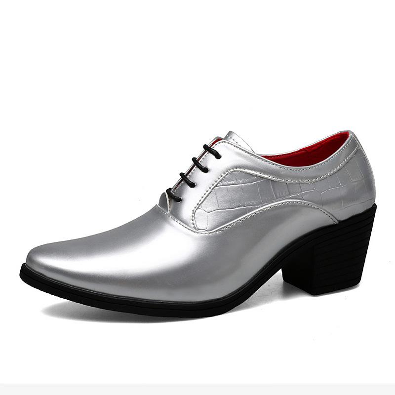 Men Dress Shoes Luxury Patent Leather Casual Leather Shoes Fashion Pointe Heightened Wedding Shoe Gold Shiny Dress Leather Shoes