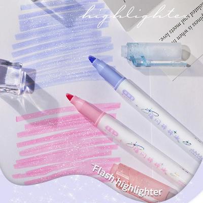 Glitter Marker Highlighter Pens Chisel Fine Tip Assorted Fluorescent Color for Art Journal Coloring Hand Lettering Sketching