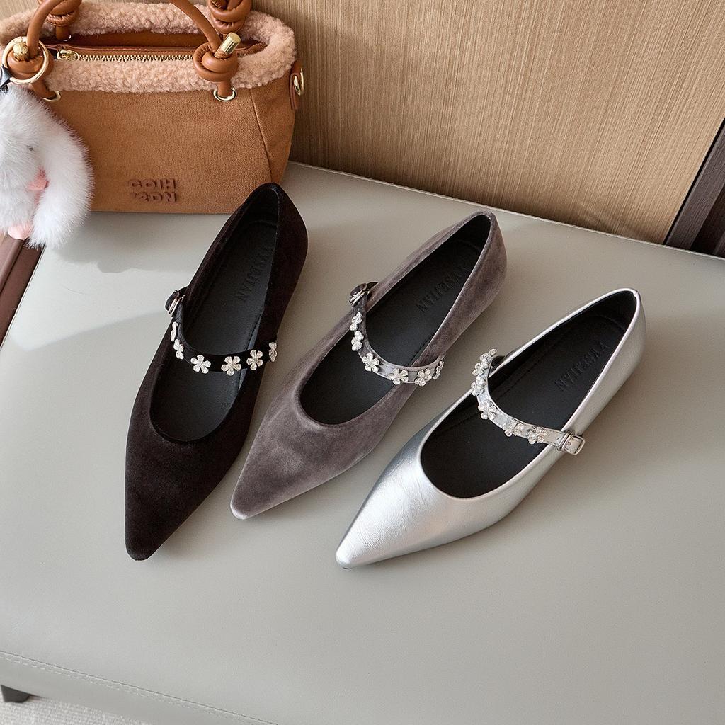 Fashion Height Increaed High Heels Within 5cm Pointed Toe Women's 2025 New French Retro Shallow Mouth Mary Jane Shoes