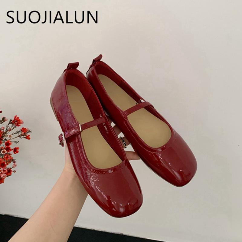 Fashion SUOJIALUN 2025 Summer New Women Mary Jane Shoes Soft Casual Outdoor Dress Flat Ballet Shoes Round Toe Shallow Slip On Flats