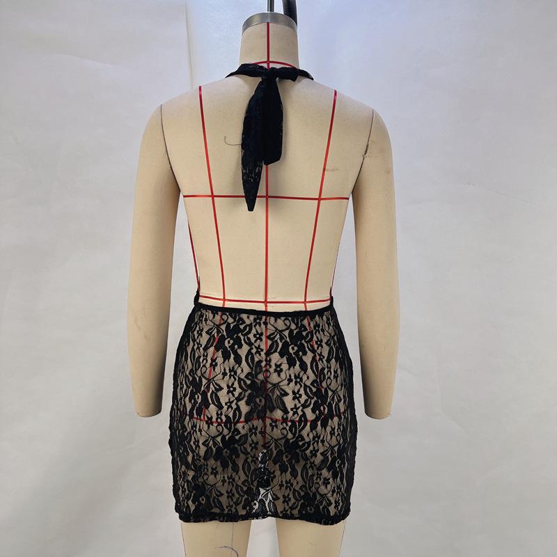 2024 Spring/Summer Lace Halter Neck Bodycon Dress for European and American Women