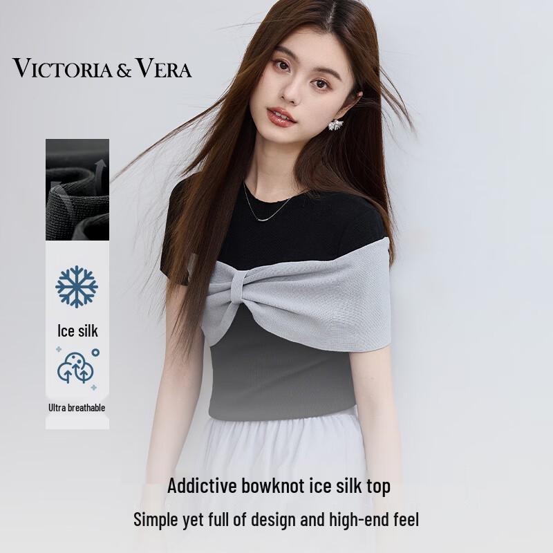 

VICTORIA&VERA Women s 3D Bow Breathable Ice Silk Short Sleeve Knit Top XL