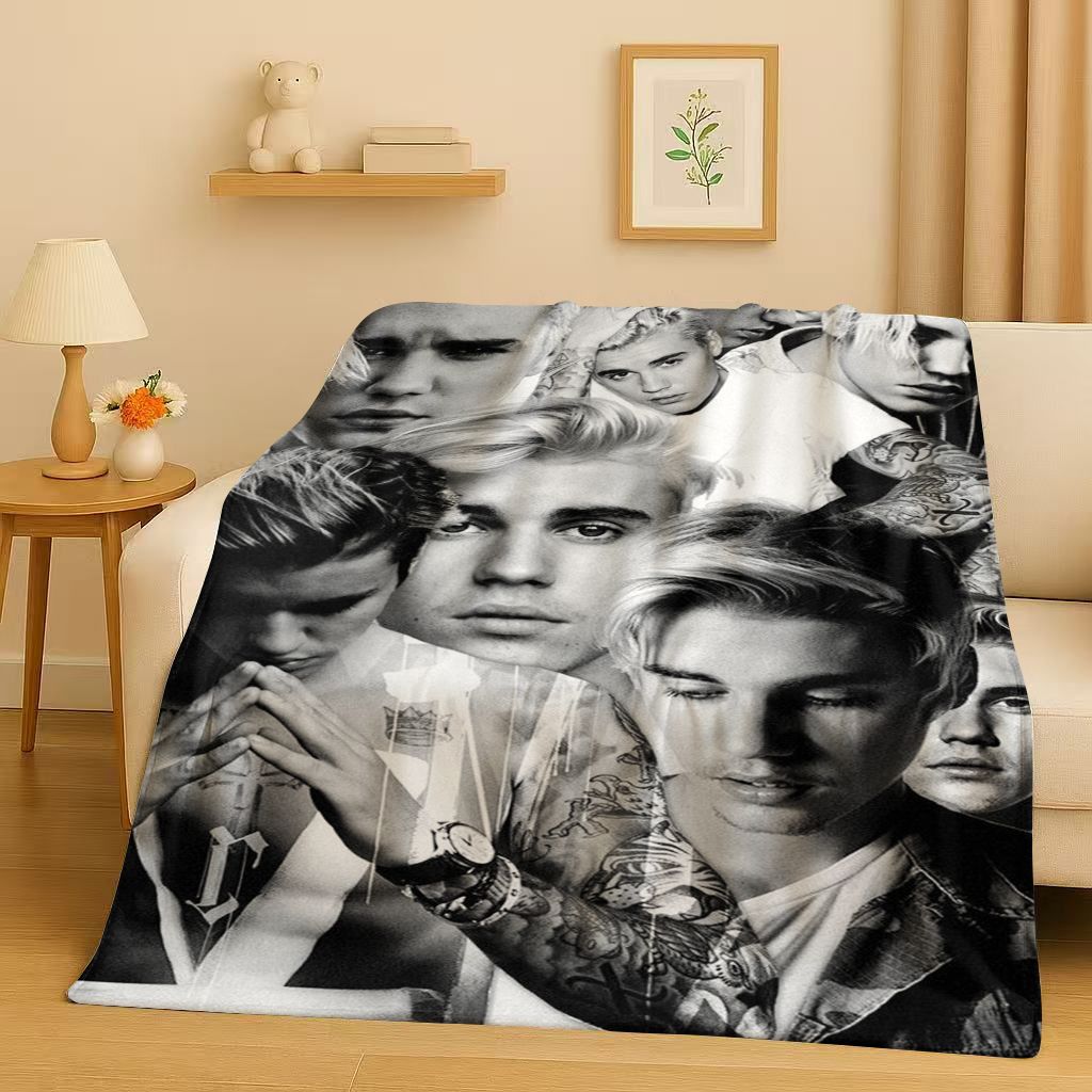 Neue Mode B-Bieber Sänger Star Flanelldecke, Ultraweiche Warme Plüschdecke für Zuhause Schlafzimmer Bett Sofa Abdeckung Büro Reise Geschenk