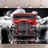 1 Vintage Red Car Smoke Background Banner, Polyester Decoration, Suitable As a Background for Party Photos In Various Occasions