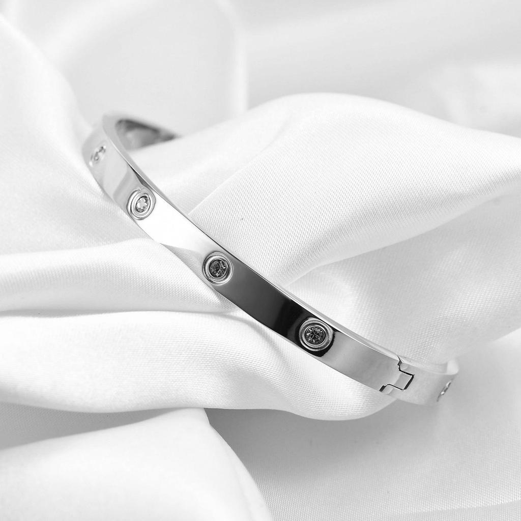 Stylish Zirconia Open Cuff Bracelet - 4MM/6MM Stainless Steel Couple Design