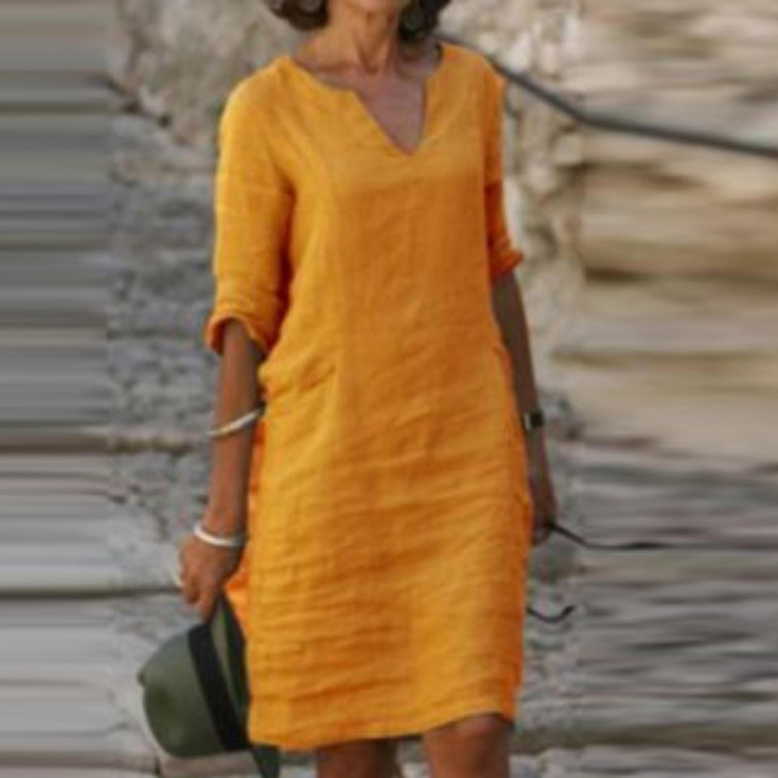 

Women Half Sleeve V-Neck Casual Hot Vacation Short Dress M жовтий