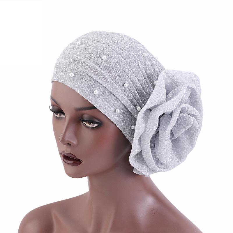 Elastic Beading Women Big Flower Turban Cap