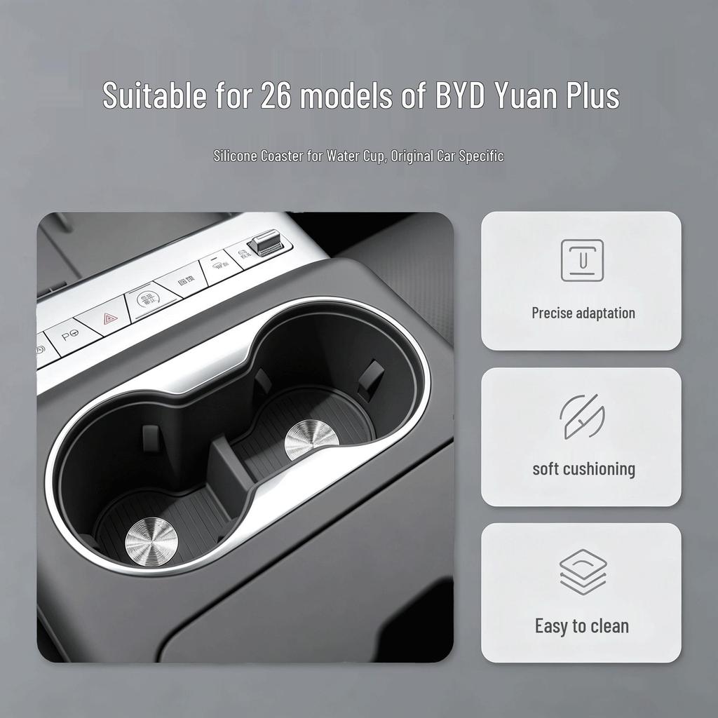 Compatible Silicone Protective Pad for BYD Yuan PLUS Center Console Cup Holder (Fits 26 Models)