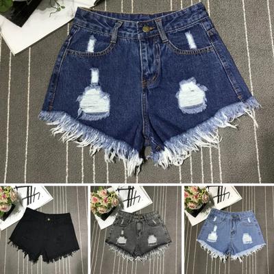 Γυναικεία Ψηλόμεσα Τζιν Σορτς με Κόψιμο Ripped Distressed Ξεφτισμένο Στρίφωμα Καλοκαιρινά Ελαστικά Καυτά Σορτς