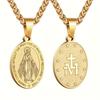 [Virgin Mary Necklace] Stainless Steel Virgin Mary Necklace with Cross Miracle Medal - 1pc Fashion Religious Gift Pendant, Unisex All-Season Accessory