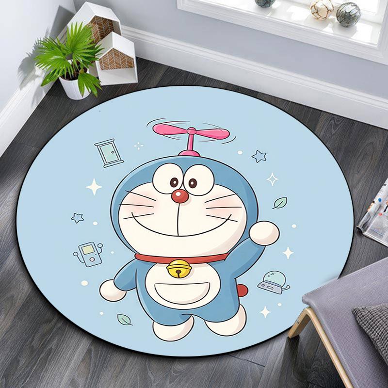 Doraemon3 Round Area Rug,Carpet Rug for Living Room Bedroom Sofa Playroom Decor,Non-slip Floor Mat