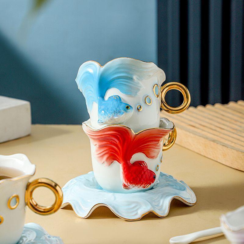 Creative Goldfish Ceramic Coffee Mug Exquisite Afternoon Camellia Tea Cup Three-Dimensional Goldfish Decorative Water Mug Gifts
