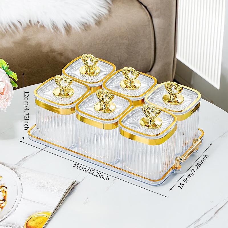 

LISM Transparent Plastic 6-Compartment Kitchen Storage Jar with Handle