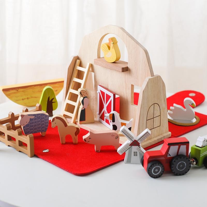 Baby Montessori Wooden Toy Kid Building Blocks Farm Theme Animal Stack Games Children Hands-on Balance Ability Stacking Toy Gift