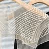 Japanese Women Girl Fake Collar Shawl Scarf Faux Pearls Beading Vintage Shoulder Wrap Sheer Organza Half Shirt Poncho