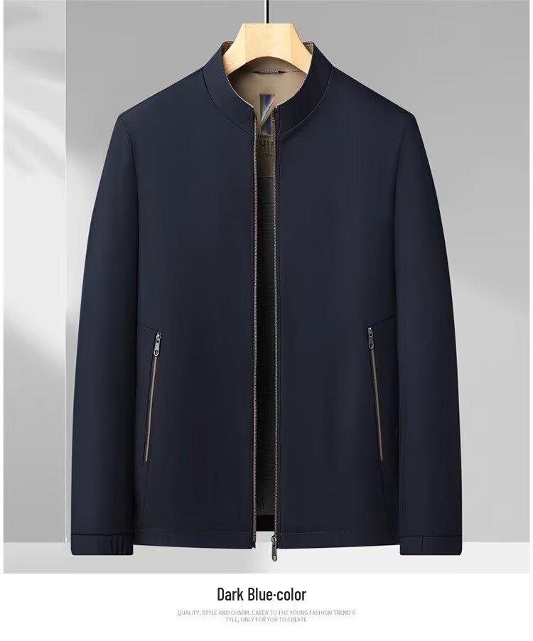 Men’s Light Luxury Double-Layer Business Casual Jacket - Stand-Up Collar, Solid Color, Suitable for Spring and Autumn