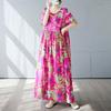 Simple Bohemian Long Dress Summer New Fat Plus Short Sleeve Crew Neck Printing with Women's Clothing