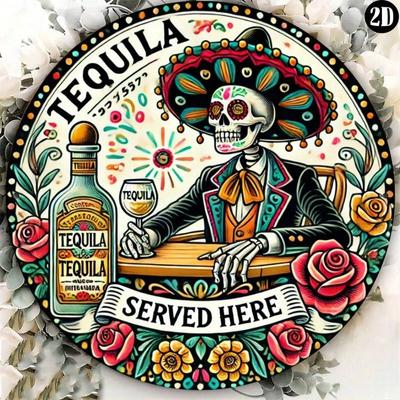 Mexican Skull Suit Vintage Metal Plate Wall Art 20cm Home Bar Cafe Decor Gift