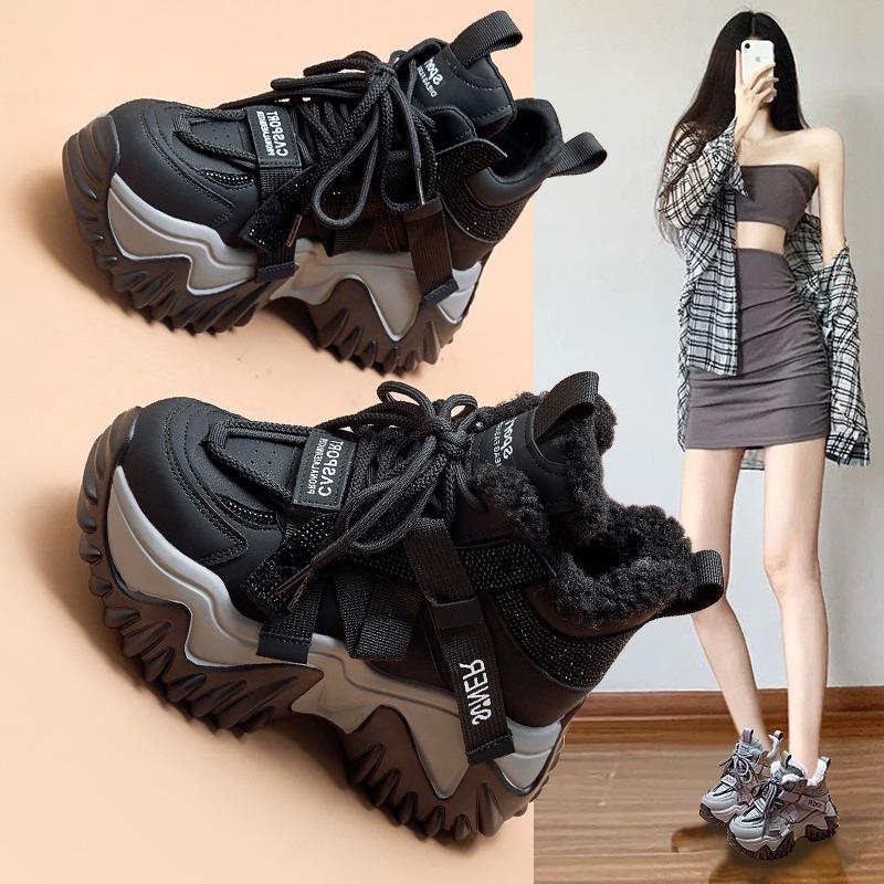 Autumn and winter new thick-soled dad shoes women's outer wear Korean version of casual versatile velvet warm sports women's shoes