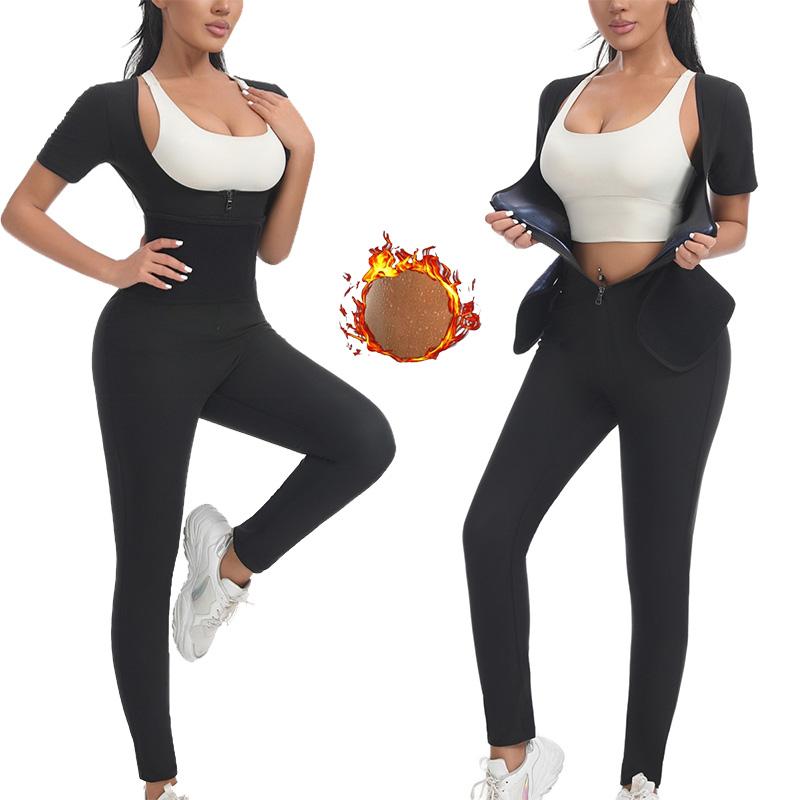 Professional Short Sleeve Sauna Jumpsuit with Adjustable Waist Trimmer Thermal Sweat Body Shaper Women Gym Workout Wear