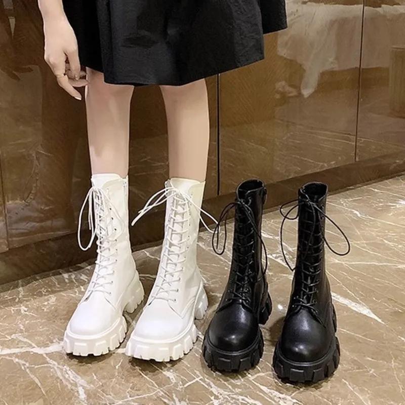 Spring Autumn Women's  Boots Thin Thi Bot Heightening Ort Retro Motorcycle Boots Cross Martin Boots