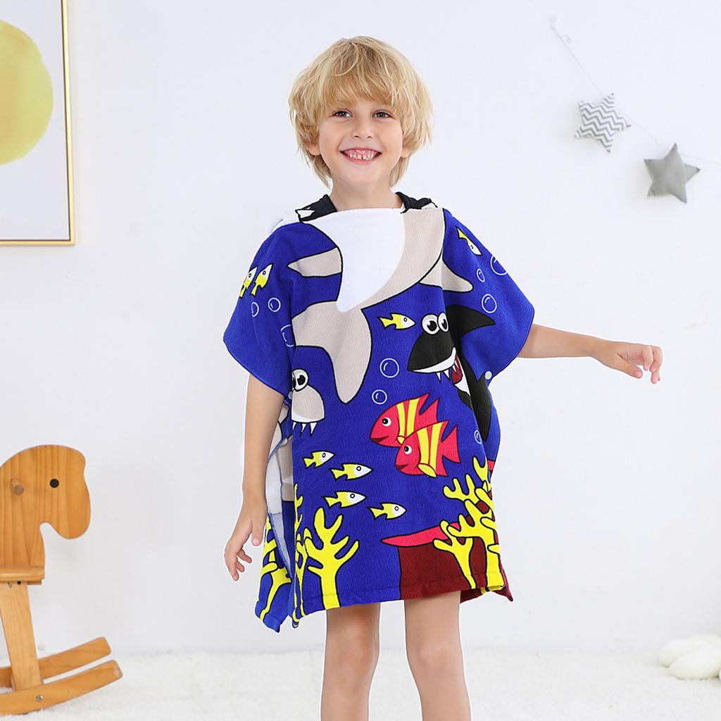 Sommer-Mikrofaser-Badeponcho mit Aufdruck für Kinder, Badetuch mit Kapuze, das nicht fusselt oder ausbleicht, Alter 2-10