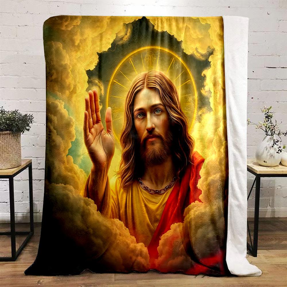 "Jesus Blessing Design on Blanket" Patterned flannel blanket perfect for the bedroom living room, sofa, or a little nap