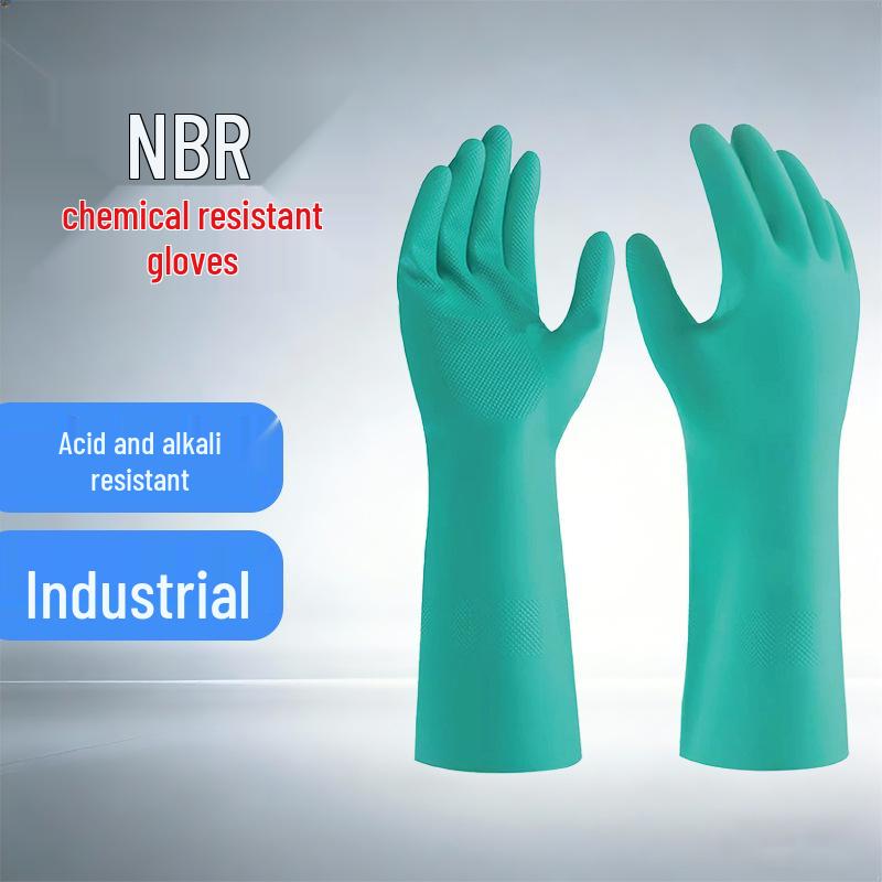 Guanti Industriali Verdi in Nitrile: Resistente a Olio, Acidi e Alcali, Addensato e Resistente all'Usura per Protezione Chimica
