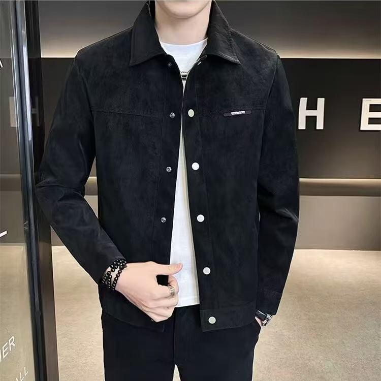 Men's Trendy Punk Jacket - 2025 Spring/Autumn, Slim Fit, Turn-Down Collar, High-End Style.
