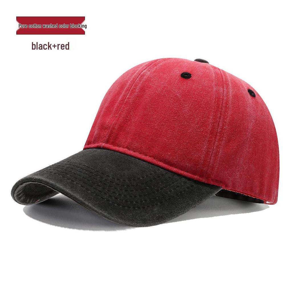 European & American Retro Color Block Baseball Cap - Washed Cotton Duckbill with Soft Brim & Sun Protection, Custom Logo Embroidery.