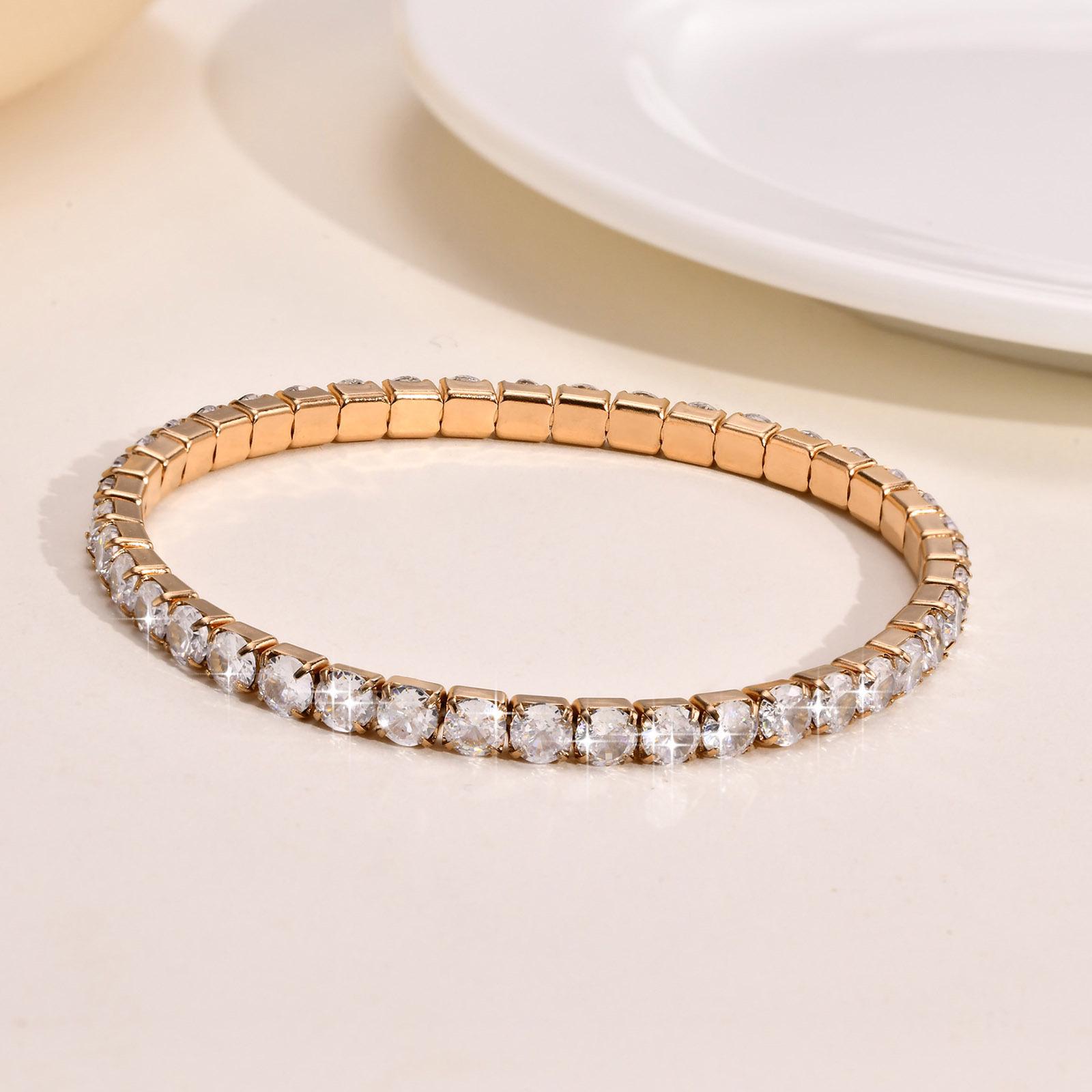 

Браслет-бэнгл в корейском стиле с эластичной двойной линией бриллиантов - Блестящая звезда