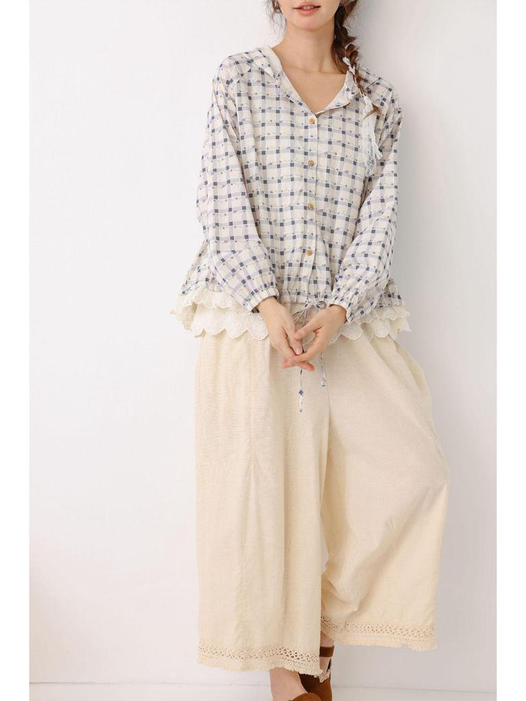 Cherry Blossom Plaid Hooded Shirt - Spring/Summer 2026 Collection