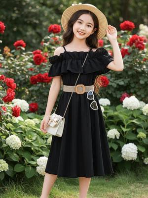 Girls' Summer Fashionable One-Shoulder Princess Dress