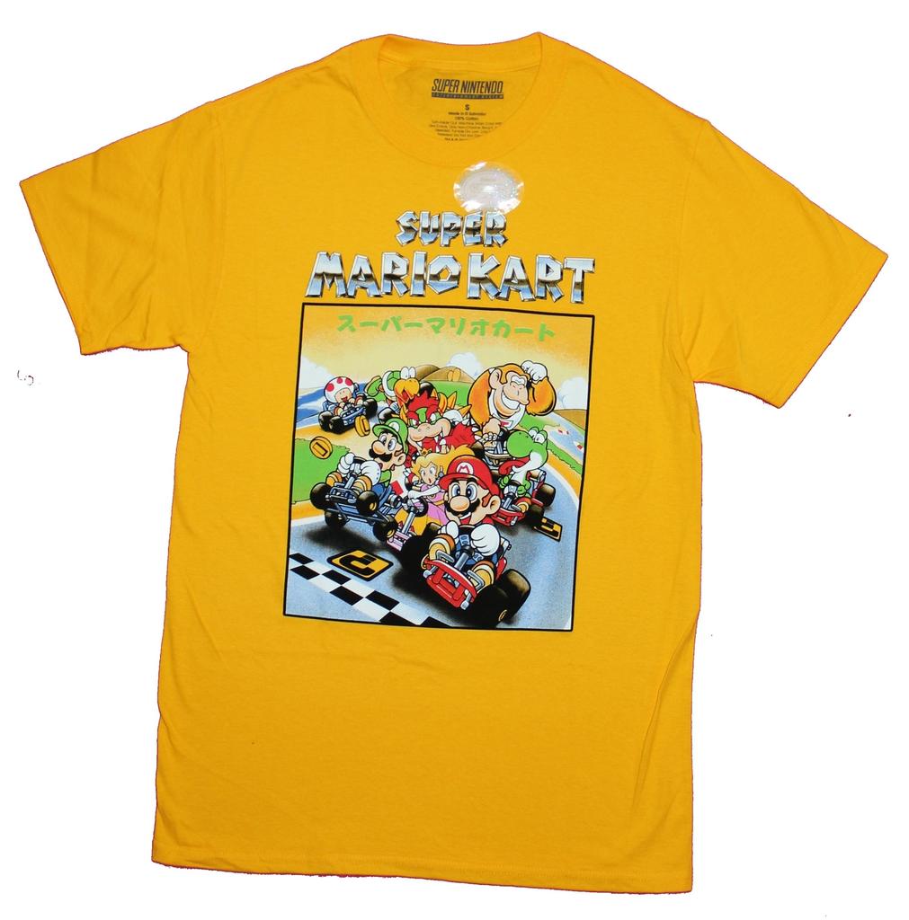 Youth Shirt Cotton Oversize Large Size Super Mario Kart Adult  T-Shirt - Classic Game Kart Art Box and Logo