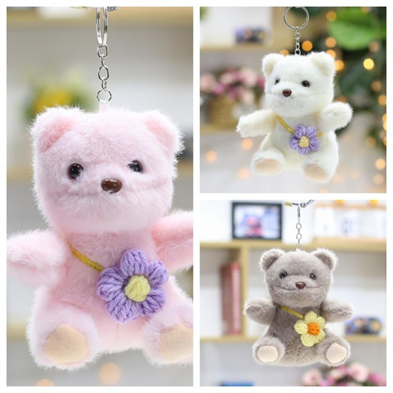 Flower Bear Pendant Cute Ribbon Bear Plush Toy Doll Bag Hanging Doll Keychain Doll