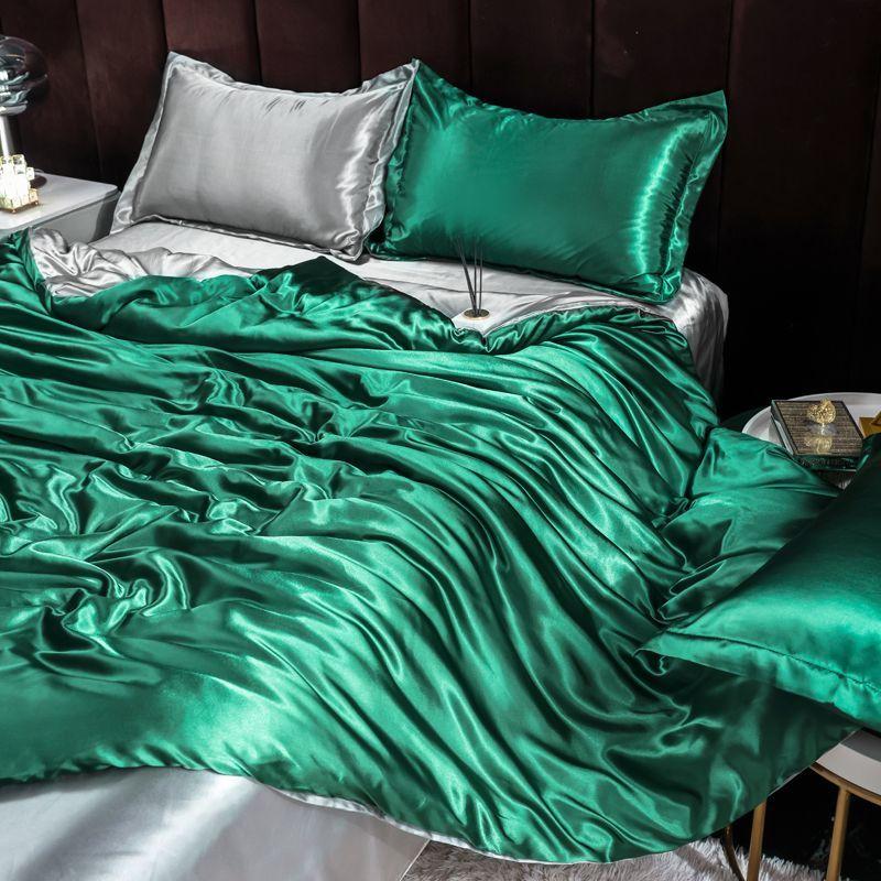 Double-sided four-piece set silky cool solid color three-piece set bed sheet quilt cover summer cool bedding