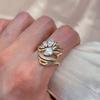 New Hyperbole Ethnic Bride Rings  Rose Gold White Natural Zircon Party Fashion Wedding Jewelry Crystal Flower Big Ring