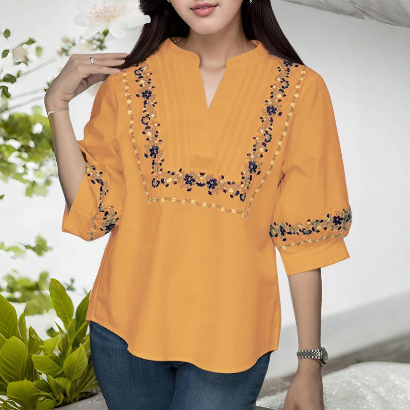 

ZANZEA Женская повседневная блузка с V-образным вырезом, цветочным принтом и рукавами половинной длины M жёлтый