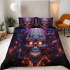 Flame Skull Duvet Cover Set Halloween Skull Bedding Sets Soft Quilt Cover and Pillowcases for Teens Single/Double