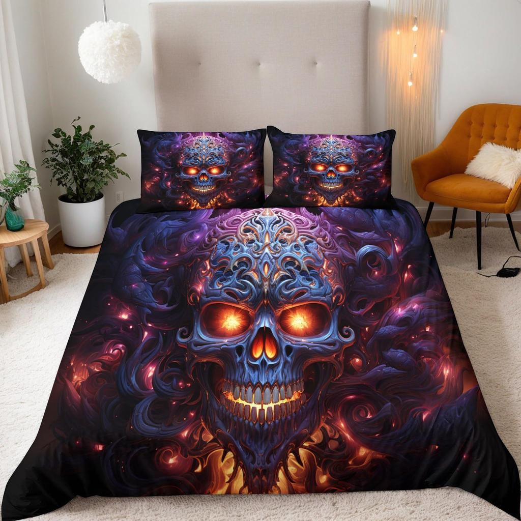 Flame Skull Down Comforter Set Bedding Set 3-piece Duvet Cover Set